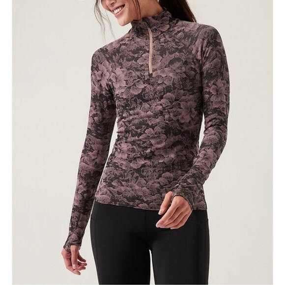 Athleta Momentum Seamless 1/2 Zip Top Size XL Mauve Floral Long Sleeve Pullover - Picture 1 of 9